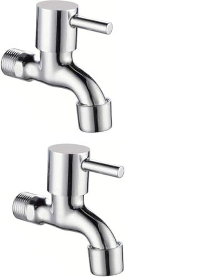 COSWARE Flora Stainless Steel Bib Cock Foam Flow Brass Disc with Wall Flange - Pack of 2